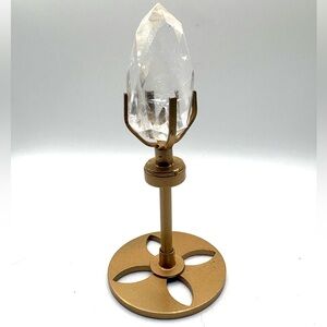 Faceted Clear Quartz Crystal on Gold-Colored Metal Stand 5”